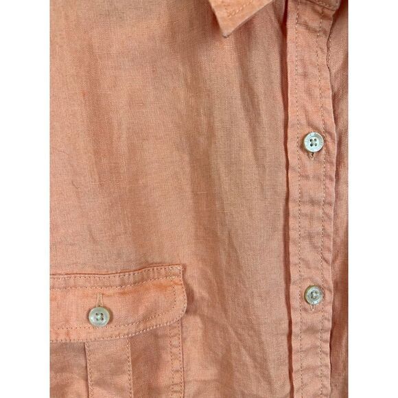 EDDIE BAUER orange linen button down pockets short sleeve shirt top blouse 4X - Picture 2 of 4